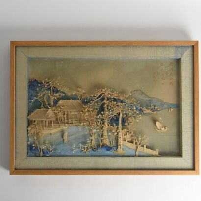 A Chinese 20th Century Cork Relief 'Landscape' Framed Panel