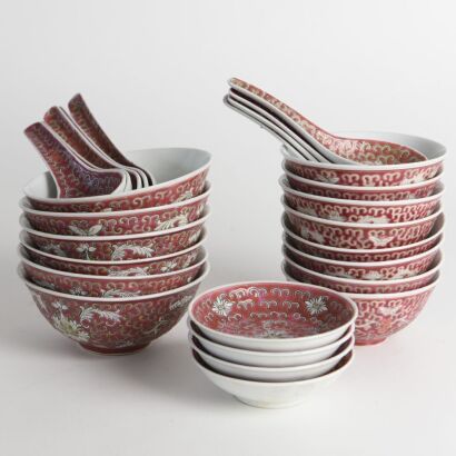 A Set of Twenty-seven 20th Century Chinese Famille-rose Bowls and Dishes