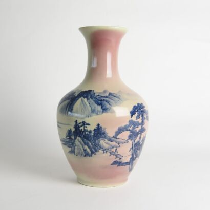 A Chinese 20th Century Blue and White&lsquo;Landscape&rsquo;Vase (Zhonghua Ceramics)