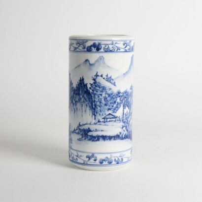 A Chinese 20th Century Blue and White&lsquo;landscape&rsquo;Brush Pot