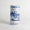A Chinese 20th Century Blue and White&lsquo;landscape&rsquo;Brush Pot