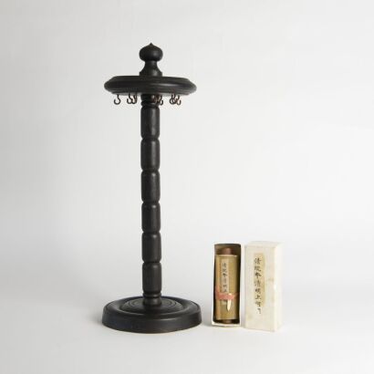 A Chinese Wooden Brush Stand and A Small Hanging Scroll