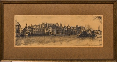 ARTIST UNKNOWN River Scene Etching