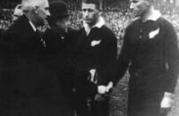 Edward, Prince of Wales, meets 1924 All Blacks, New Zealand Shaking hands with Cyril Brownlie, Maurice Brownlie in middle