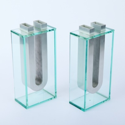 A Pair of Aluminium & Glass Vases