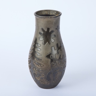 A 1960s Studio Art Black Ceramic Vase