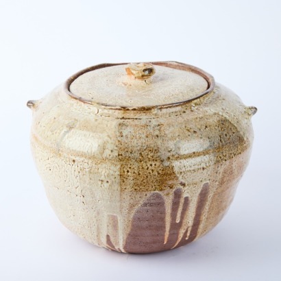 A Large Elena Renker Lidded Floor Pot in a Shino Glaze