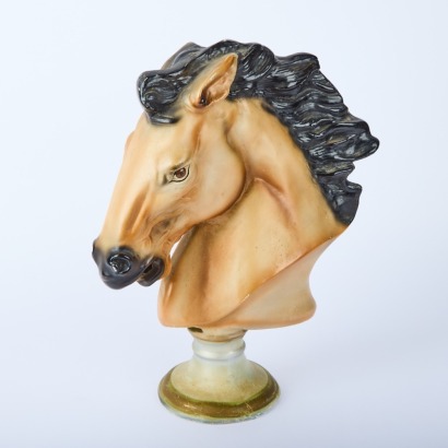 A Vintage Kitsch Cast Alloy Hand-Painted Horse Bust