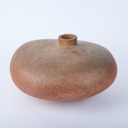 A Large New Zealand Studio Pottery Discoid Vase with Incised 'MB' Mark