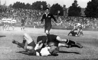 Combined Pretoria vs New Zealand. J. de Wit (Combined Pretoria) is tackled to the ground by unknown New Zealand