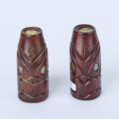 A Pair of Vintage Carved Salt & Pepper Shakers