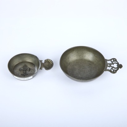 A Pair of Vintage French Pewter Wine Tasting Vessels
