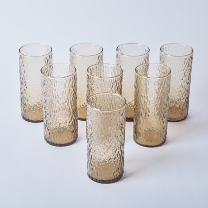 A Set of Eight Kaaru Sandrift Smoky Glass Tumblers