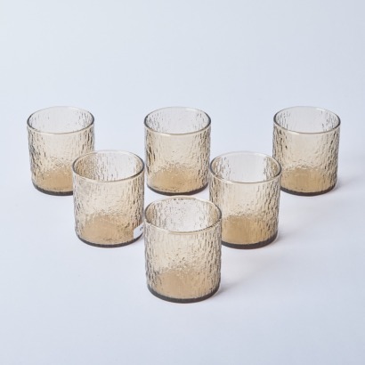 A Set of Six Kaaru Sandrift Smoky Glass Tumblers