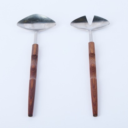 A Pair of Mid-Century Teak Rosewood and Stainless Steel Salad Servers, Japan