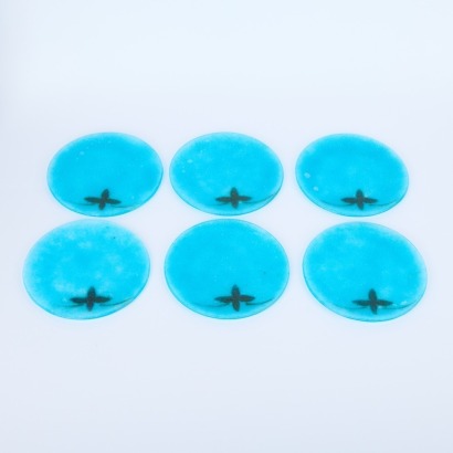 A Set of Six Small Blue Glass Plates