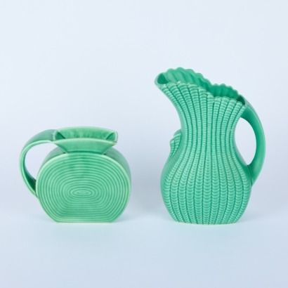 A Pair of Sylvac Ribbed Green Jugs