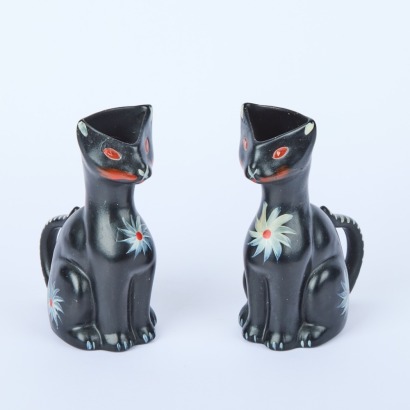 A Pair of Hand-Painted Cat Vases