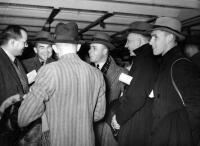 Springboks chat on deck of Wanganella: M.M. ("Boy") Louw, J.W. Lotz, J.A. Broodryk, L.C. Strachan, J. Bester and G.H. Brand