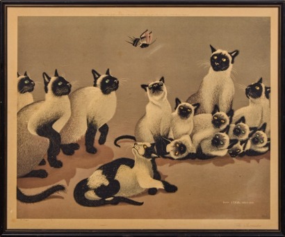 A Foussa Itaya Siamese Cats 'The Intruder' Vintage Reproduction Print