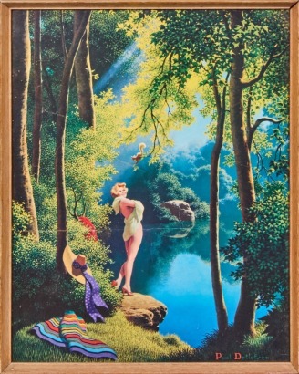 A Vintage Paul Detlefsen Reproduction Print of a Lady by a Lake