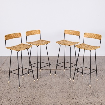 A Set of Four Retro Cane Barstools