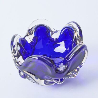 A Murano Sommerso Candy Bowl in Cobalt Blue