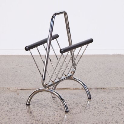 A Vintage Chrome and Black Magazine Rack