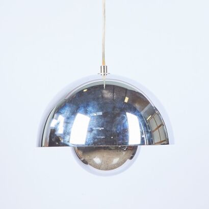 A Chrome Flowerpot Pendant VP1 by Verner Panton