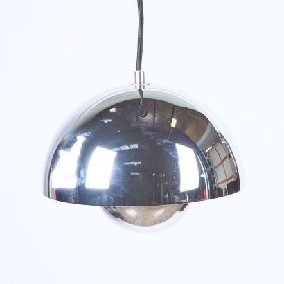 A Chrome Flowerpot Pendant VP1 by Verner Panton