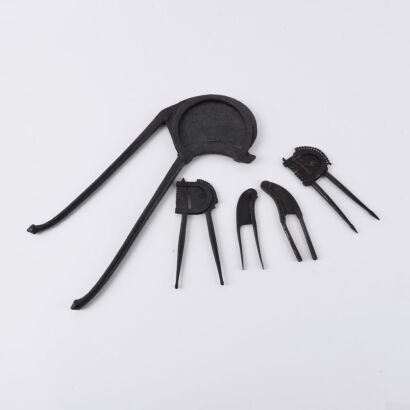 A Group of Five Indian 19th Century Iron Casting Small Choppers