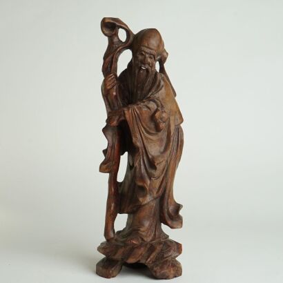 A Chinese19th Century Qing Dynasty Aged Hardwood Carved &lsquo;Shou&rsquo; Star Ornament