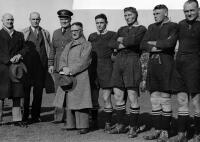 Before the match (Sir Patrick Duff, Mr. F.E. Sutherland, Air-Vice-Marshal G. Beamish, Mr. E.V. Phillips, F.L. Pearson, J.B. Coull, E.H. Catley, and M. McHugh)