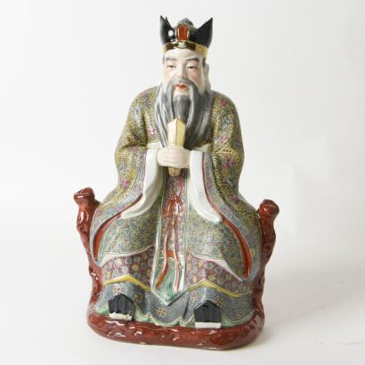 A Chinese Famille-rose Porcelain Figure of Confucius