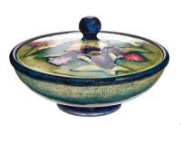 William Moorcroft, Orchid Lidded Powder Bowl, C. 1930