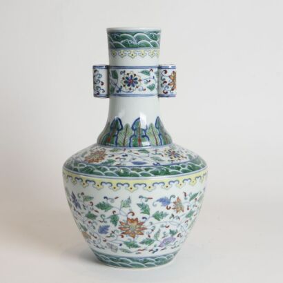 A Chinese Doucai 'Floral' Handled Vase