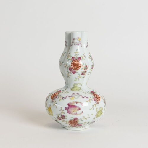 A Chinese Jingdezhen Famille-rose 'Double Blessings of Longevity and Fortune' Triple-gourd Vase