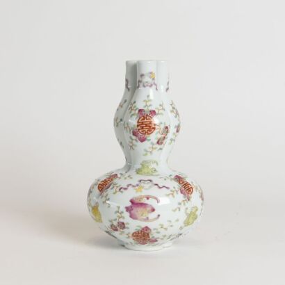 A Chinese Jingdezhen Famille-rose 'Double Blessings of Longevity and Fortune' Triple-gourd Vase