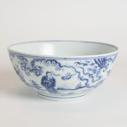 A Chinese Jingdezhen Blue and White Figural Bowl