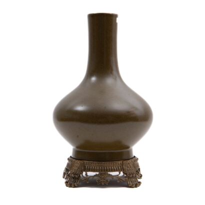 A Large Chinese Teadust-glazed Vase （with Bronze Stand）