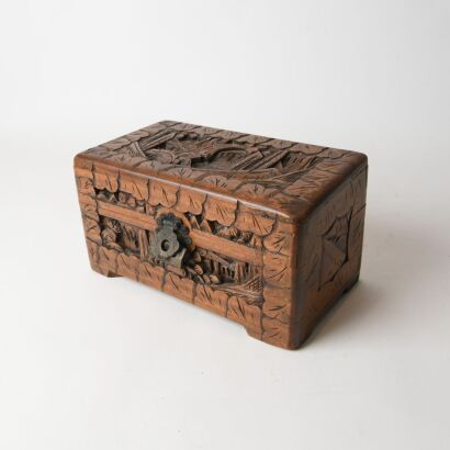 A Small Chinese Camphor Wood Carved Box