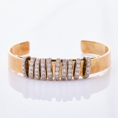 9ct Yellow / White Gold, 1.10ct Diamond Open Ended Bangle