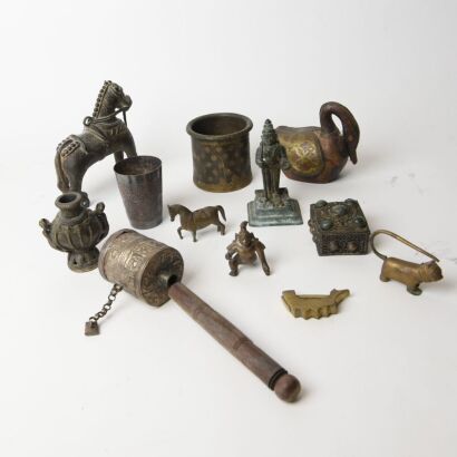A Group of Twelve Asian Bronze Objects