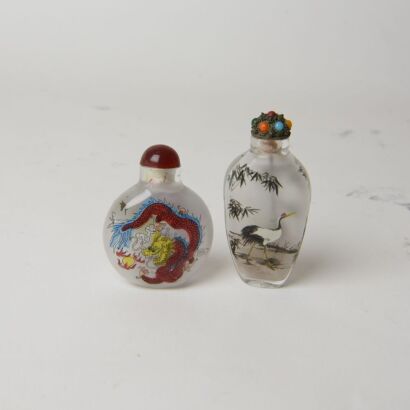 A Pair of Chinese Inside-painted &lsquo;Dragon and Crane&rsquo; Glass Snuff Bottles