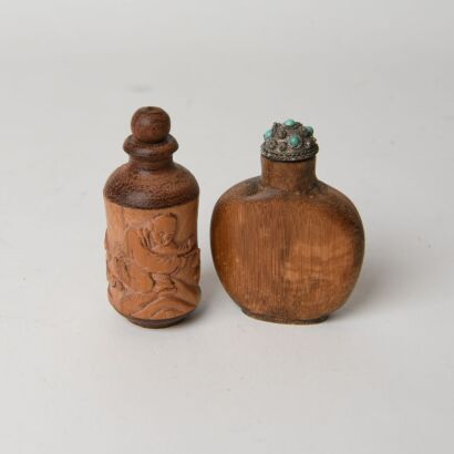A Pair of Chinese Bamboo Carved &lsquo;Figure&rsquo; Snuff Bottles
