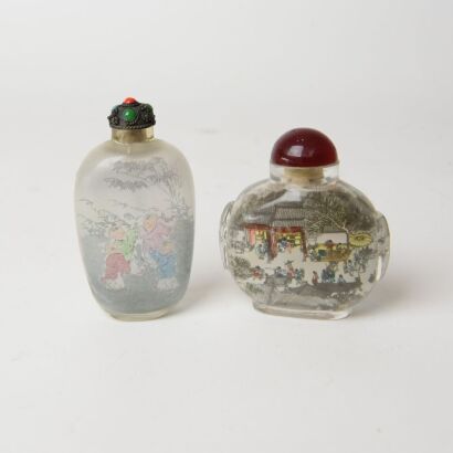 A Pair of Chinese Inside-painted &lsquo;Landscape and Children&rsquo; Glass Snuff Bottles