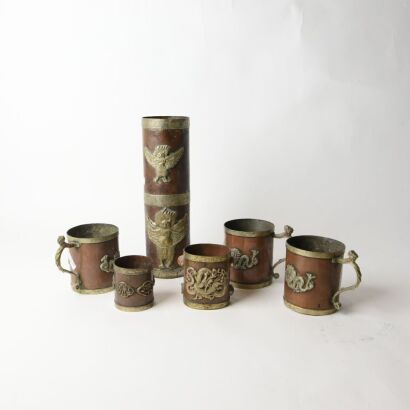 A Group of Six Chinese Tibet Old Copper Tea Cups