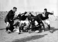 Charles Wilcocks (NZ - Lock forward), barges through scrum