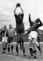 Australian Rugby Team. K.A. Cross, R.G.W. Cornforth, R.P. Mossop (jumping high), F.J.C. McCarthy, B.J. Wilson and N.V. Cottrell