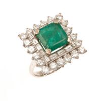 Emerald and Diamond Cluster Ring